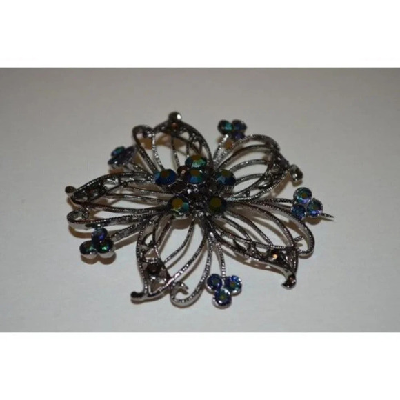 Large Floral Brooch Rhinestone Vintage Jewelry Statement Piece - Picture 4 of 10